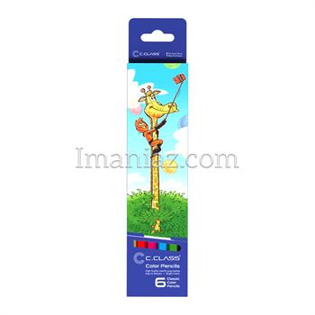مداد رنگی سی کلاس 6 رنگ مقوایی کد  PC45786 ـ طرح زرافه