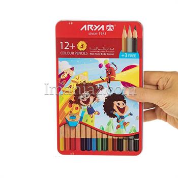 مداد رنگی آریا 3 +12 رنگ جلد فلزی کد 3021ـ طرح بچه ها