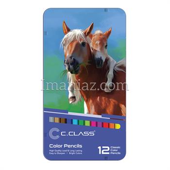مداد رنگی سی کلاس 12 رنگ فلزی کد  PM535312 ـ طرح اسب