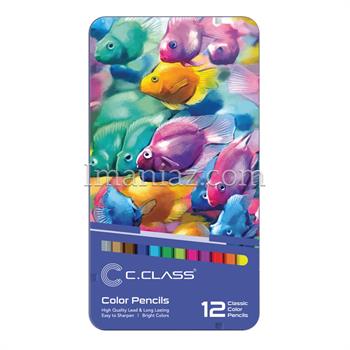 مداد رنگی سی کلاس 12 رنگ فلزی کد  PM535312 - طرح ماهی