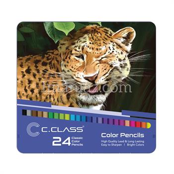 مداد رنگی سی کلاس 24 رنگ فلزی کد PM535324 ـ طرح پلنگ
